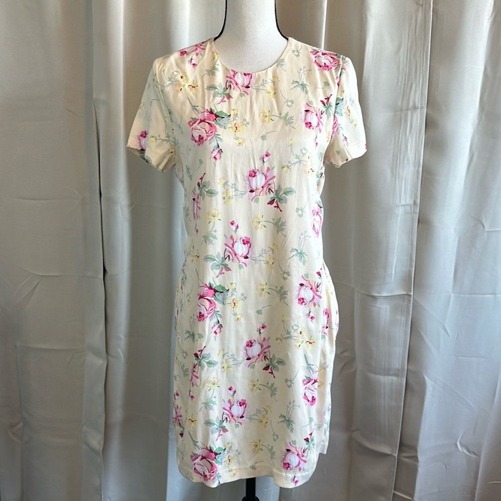 Zara Side Cut Sexy Floral Spring Satin Effect Short Sleeve Knee Length Dress